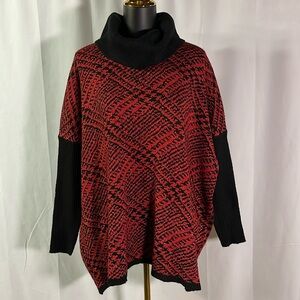 NWT Joseph A. Plaid Mixed Print Drop Shoulder Cowl Neck Poncho-Style Sweater